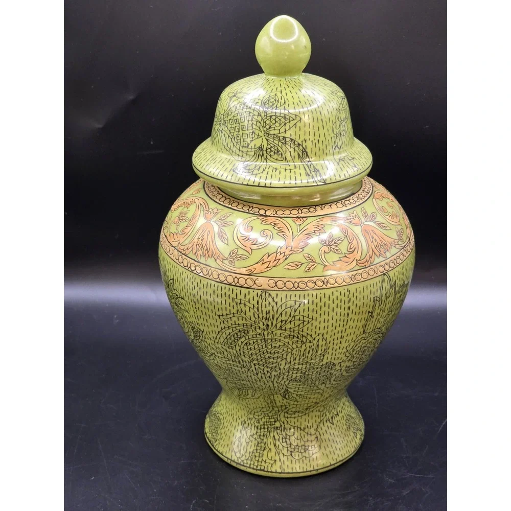 Vintage Oriental Accent Ceramic Ginger Jar Vase with Lid by Oriental Accent...